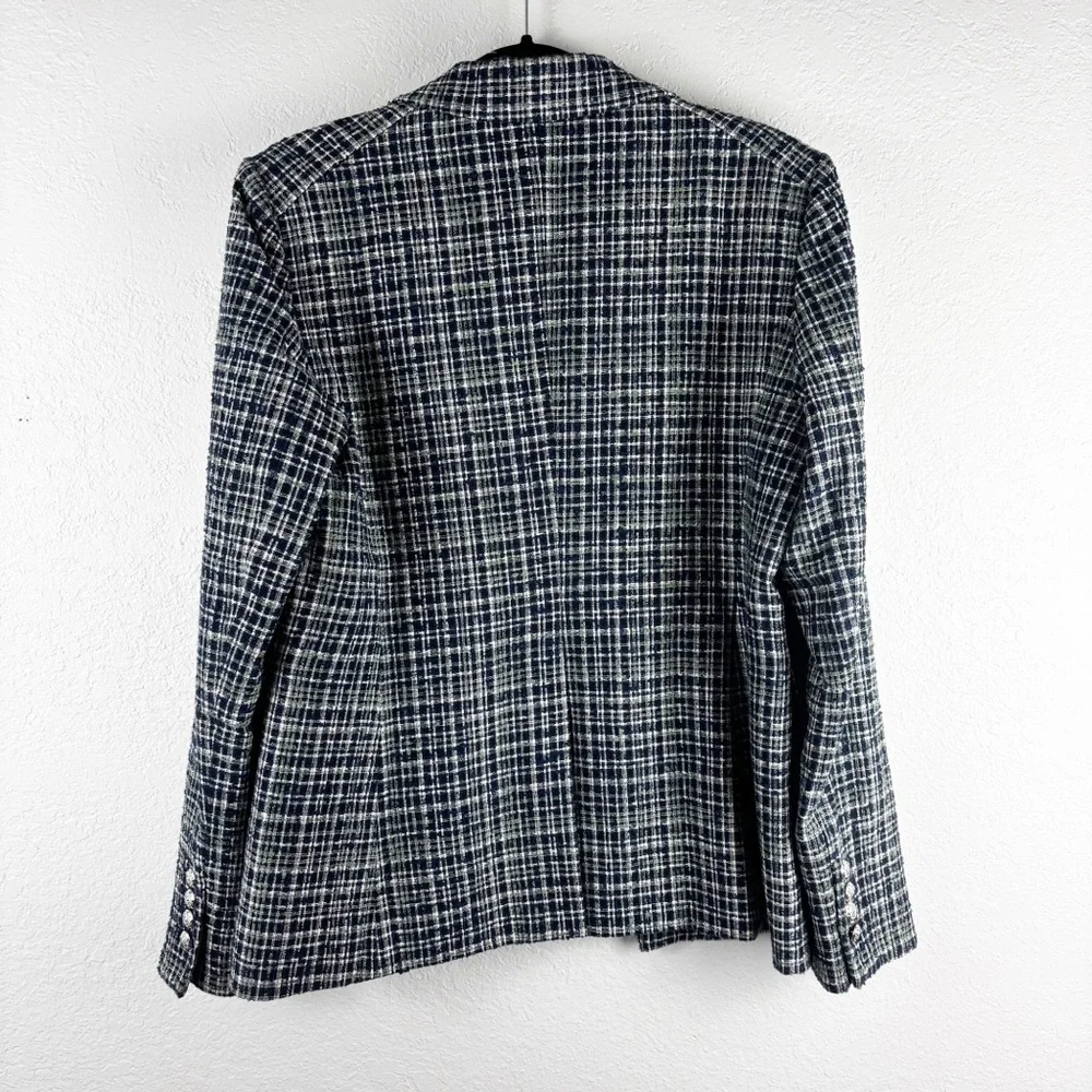 Veronica Beard Ada Cutaway Dickey Blazer Tweed Jacket in Navy Blue Multi Size 12 - Picture 6 of 6